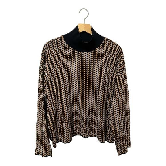 Ann Taylor Factory Sweaters - ANN TAYLOR Factory High Neck Sweater Printed Women's XL Tan Black Long Sleeves